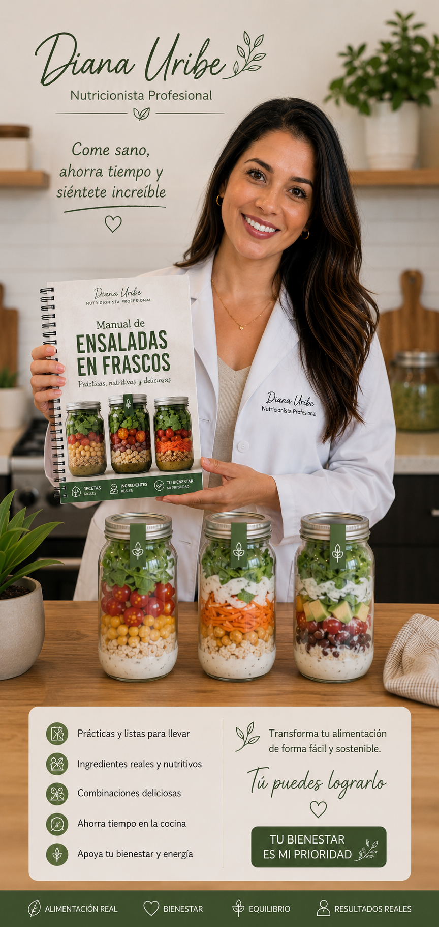 Diana Uribe, Nutricionista Profesional, presentando el Manual de Ensaladas en Frascos