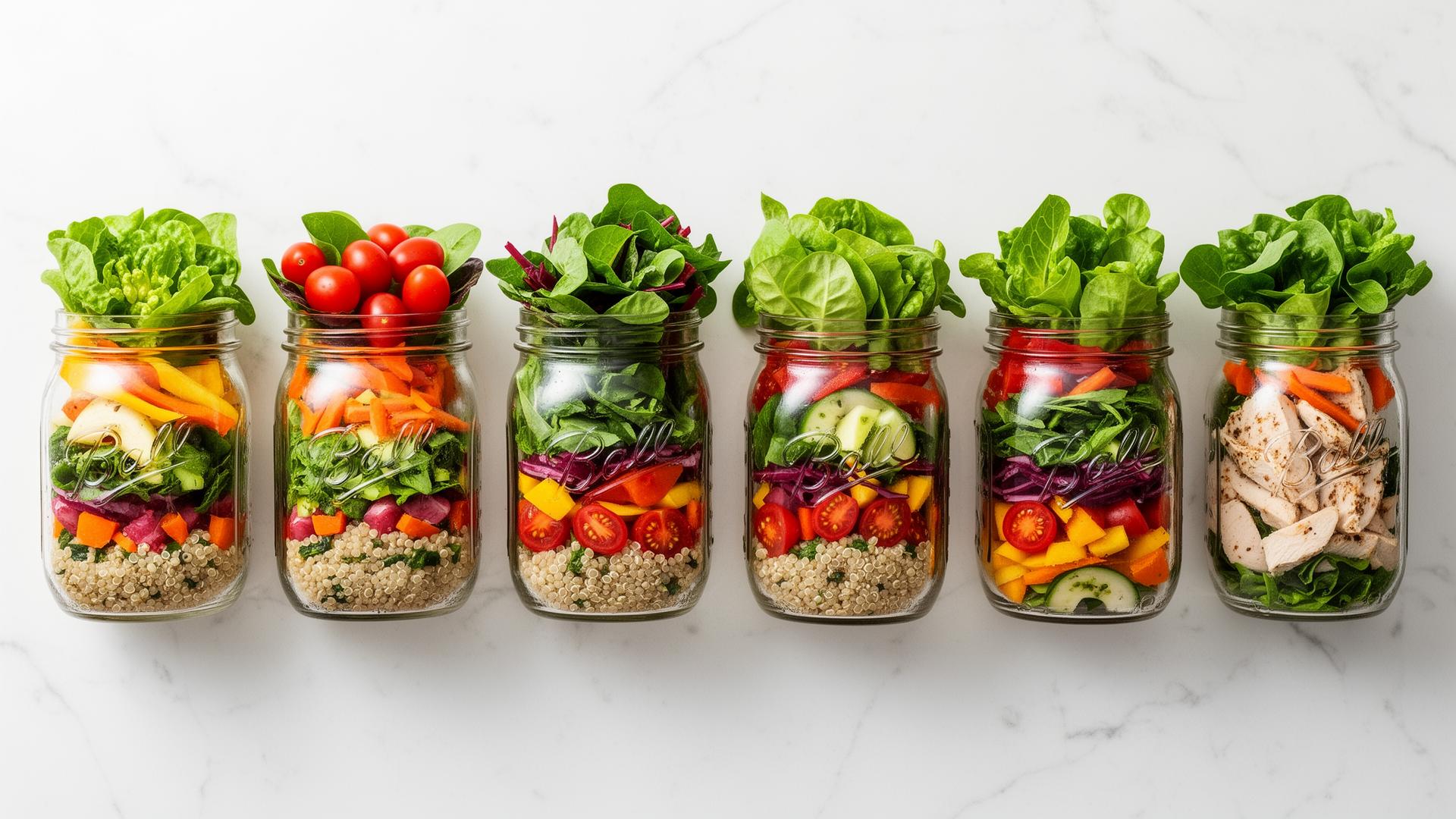 Ensaladas Fresh-Lock perfectamente preparadas en frascos para toda la semana