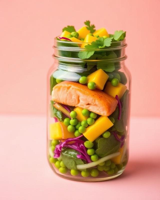 Salmón con mango y vegetales crujientes