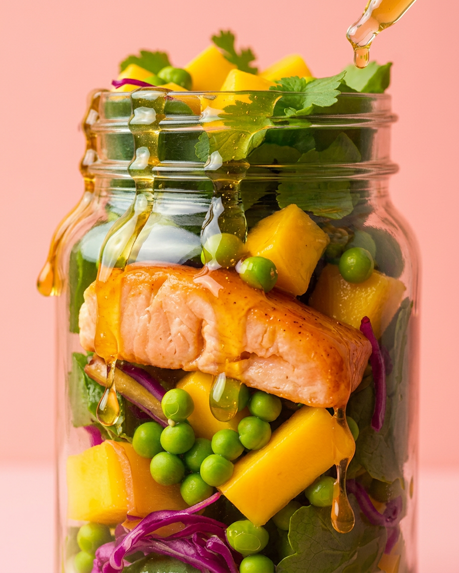 Salmón con mango y vegetales crujientes